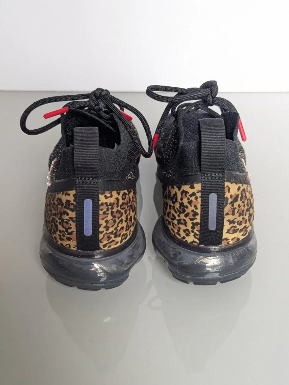 Nike Air VaporMax Flyknit 2 Black Cheetah Print Size 7.5 Custom Rhinestone Logo